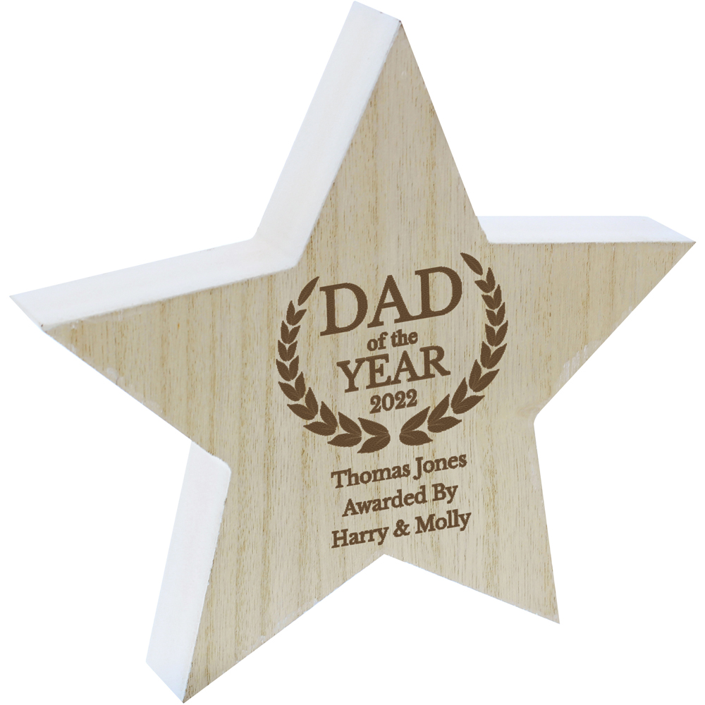 Personalised Memento Personalised Dad of the Year Rustic Wooden Star Decoration Image 1