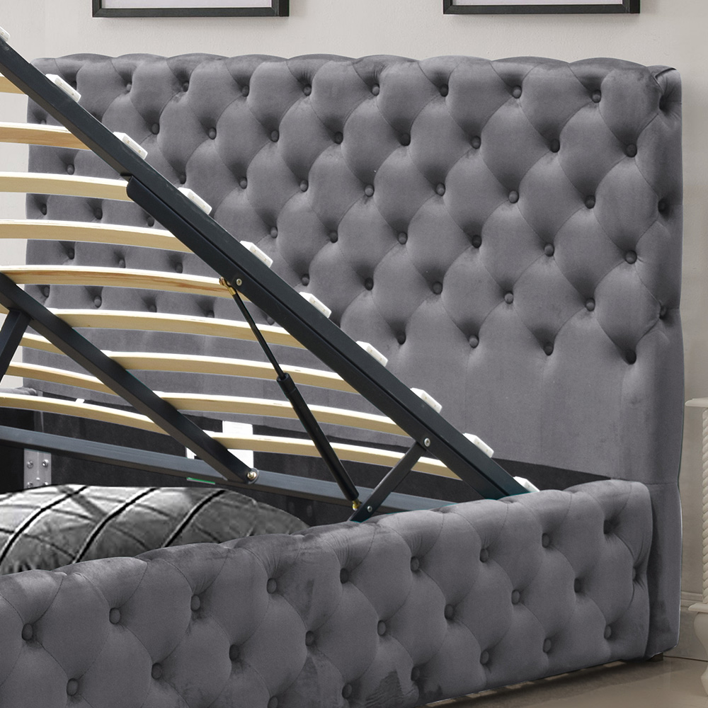 Comfy Living Double Grey Tufted Fabric Gaslift Bed Frame Image 2
