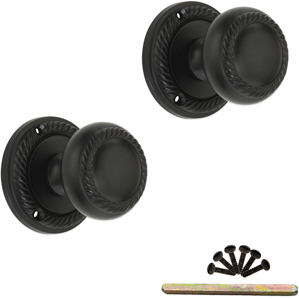Spira Brass Matt Black Georgian Mortice Door Knob 2 Pack Image 4