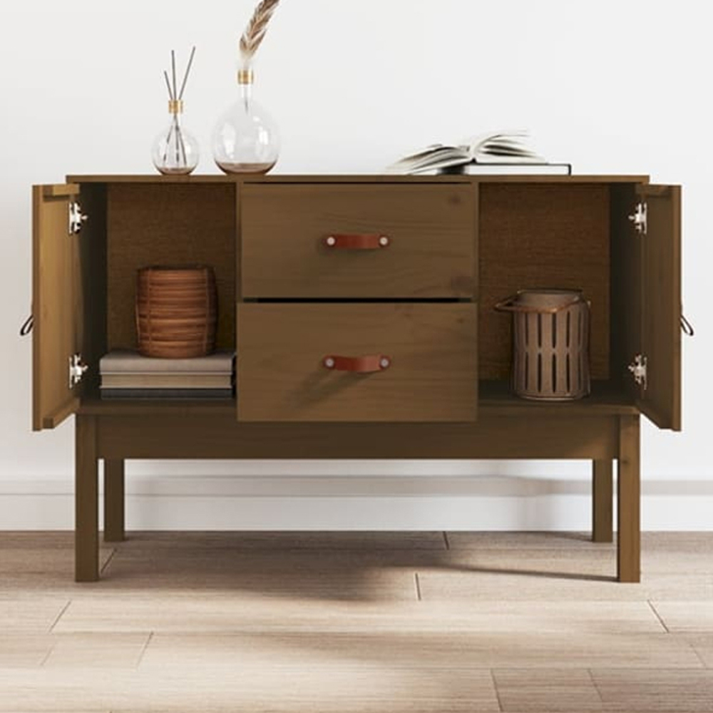 vidaXL 2 Door 2 Drawer Honey Brown Solid Wood Pine Sideboard Image 1