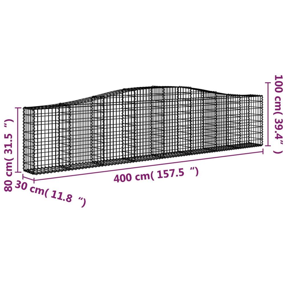 vidaXL Silver Galvanised Iron Arched Gabion Basket 400 x 30 x 80/100cm Image 4