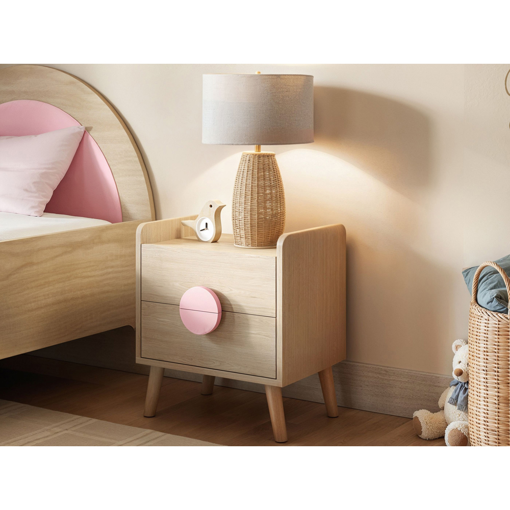 Flair Noah 2 Drawer Oak and Pink Bedside Table Image 5