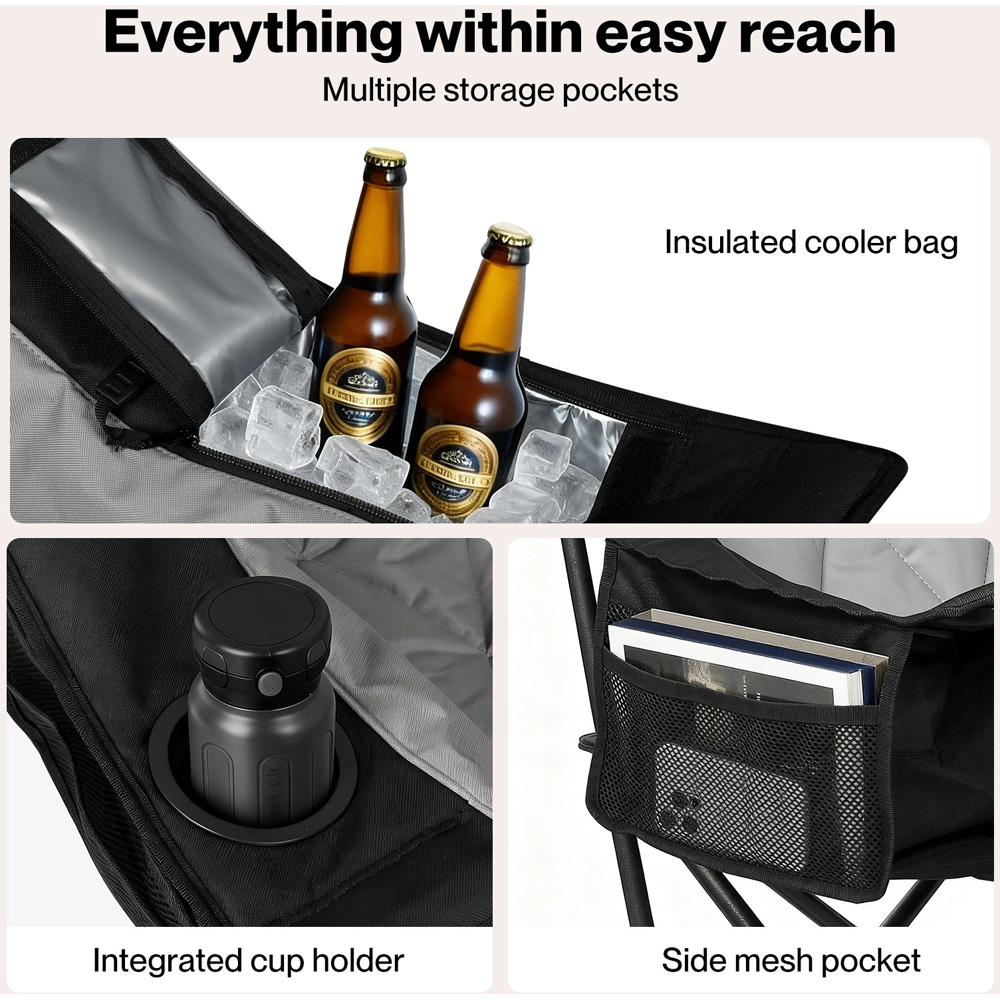 Levede Oversized Foldable Camping Chair with Cooler Bag Cup Holder Image 7