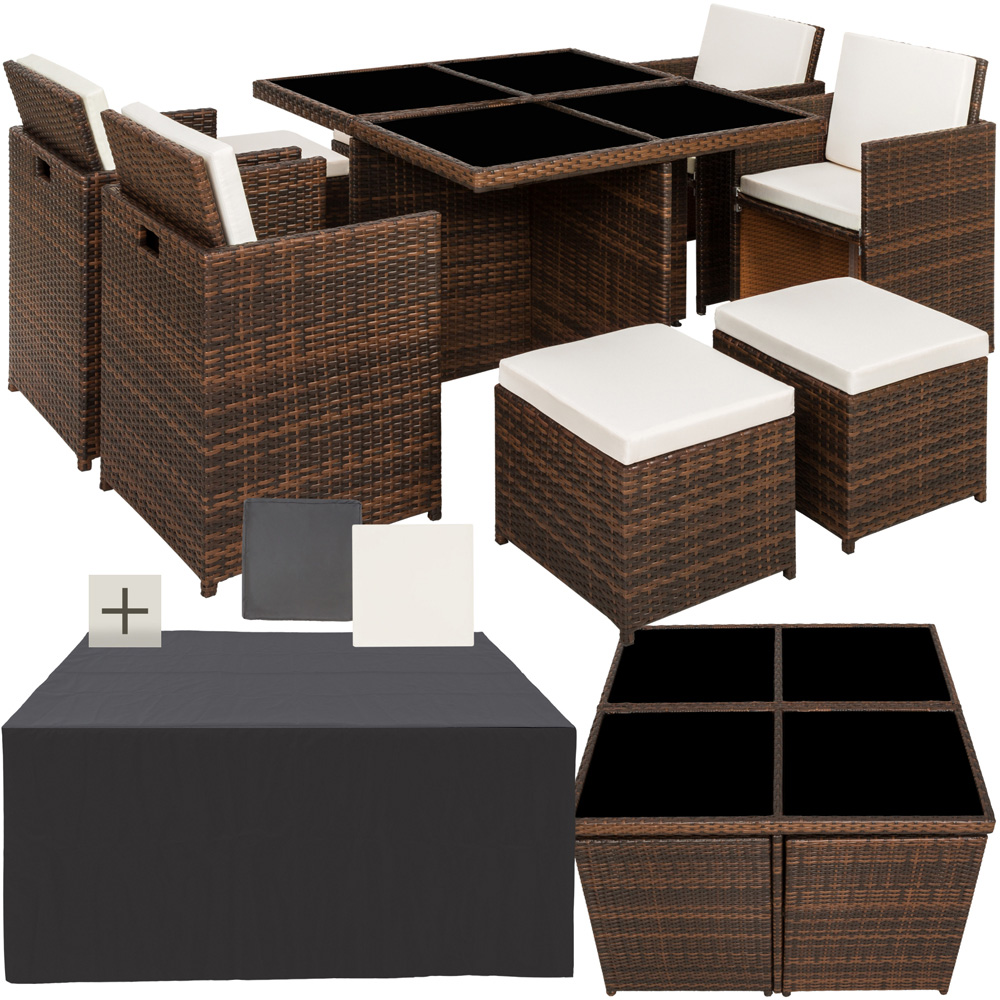 tectake Manhattan 8 Seater Rattan Garden Dining Set Black and Brown Image 2