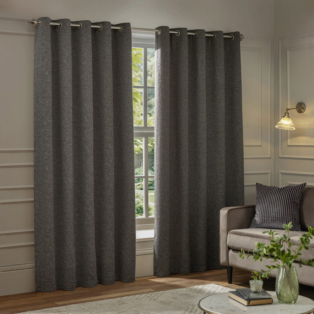 Paoletti Galaxy Charcoal Fully Lined Velvet Eyelet Curtains 229 x 183cm Image 1