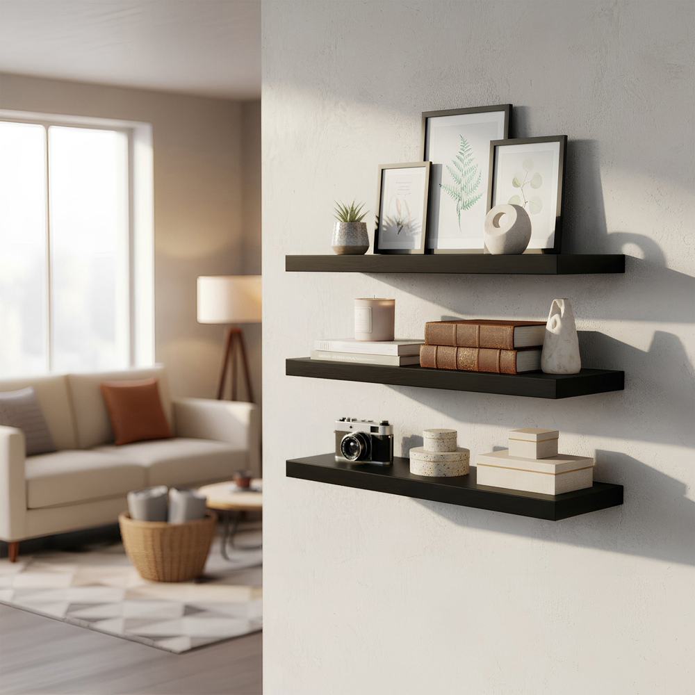 Harbour Housewares 80cm 3 Pack Black Floating Wall Shelf Image 5