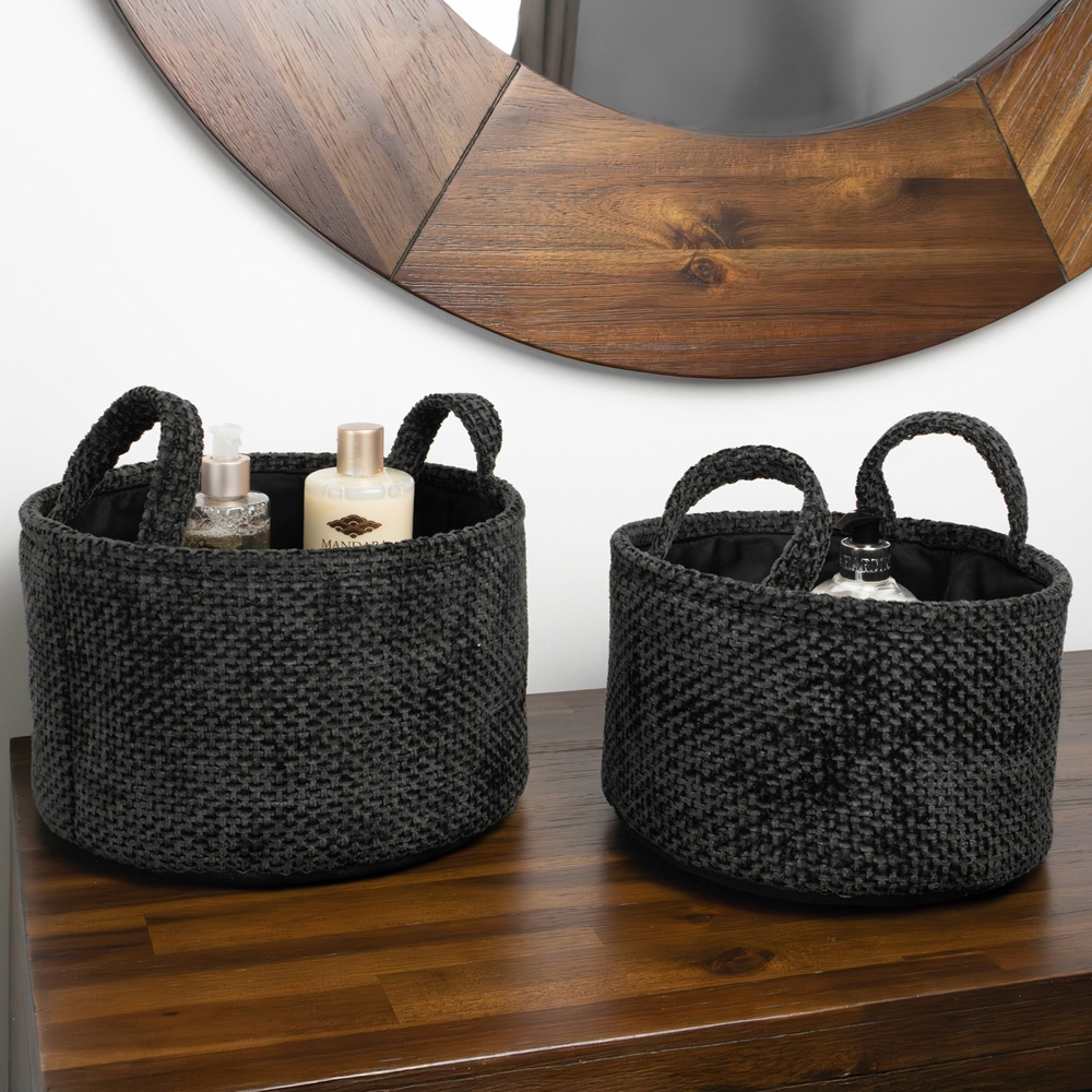 JVL Metro Black Round Storage Basket with Handles 2 Pack Image 2