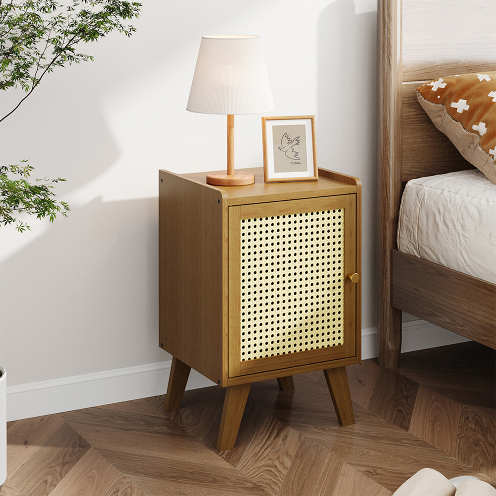 Living and Home Single Door Tawny and Cream Rattan Bedside Table Image 7