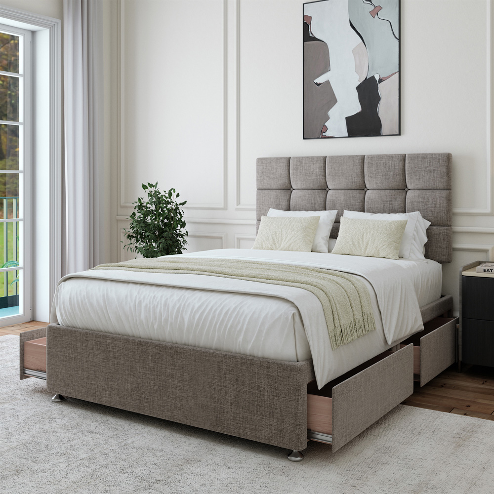 Bedmaster Super King Slate Linen 4 Drawer Divan Base with Pearl Headboard Image 2