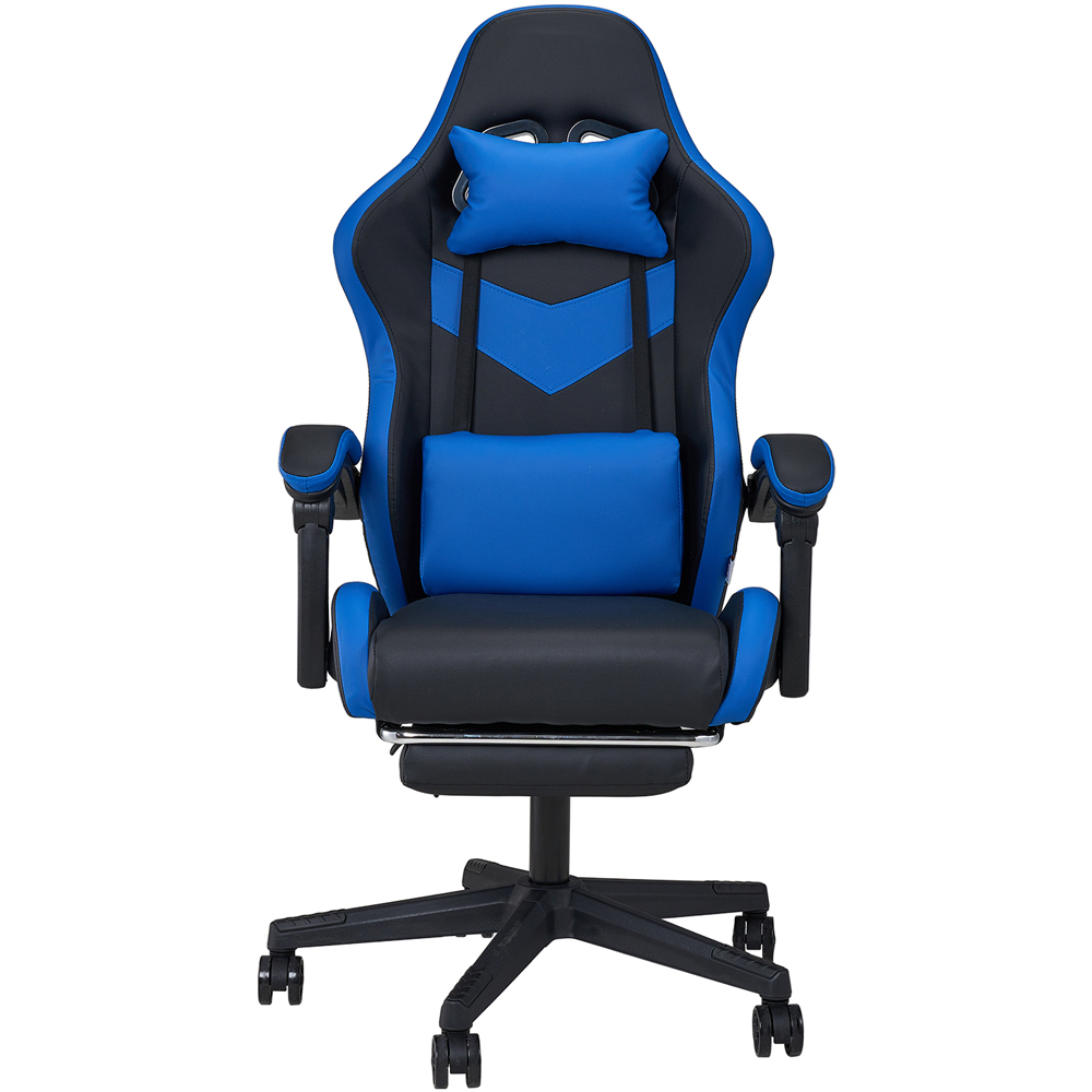 Living and Home Blue and Black Fabric Gaming Chair with Footrest Image 2