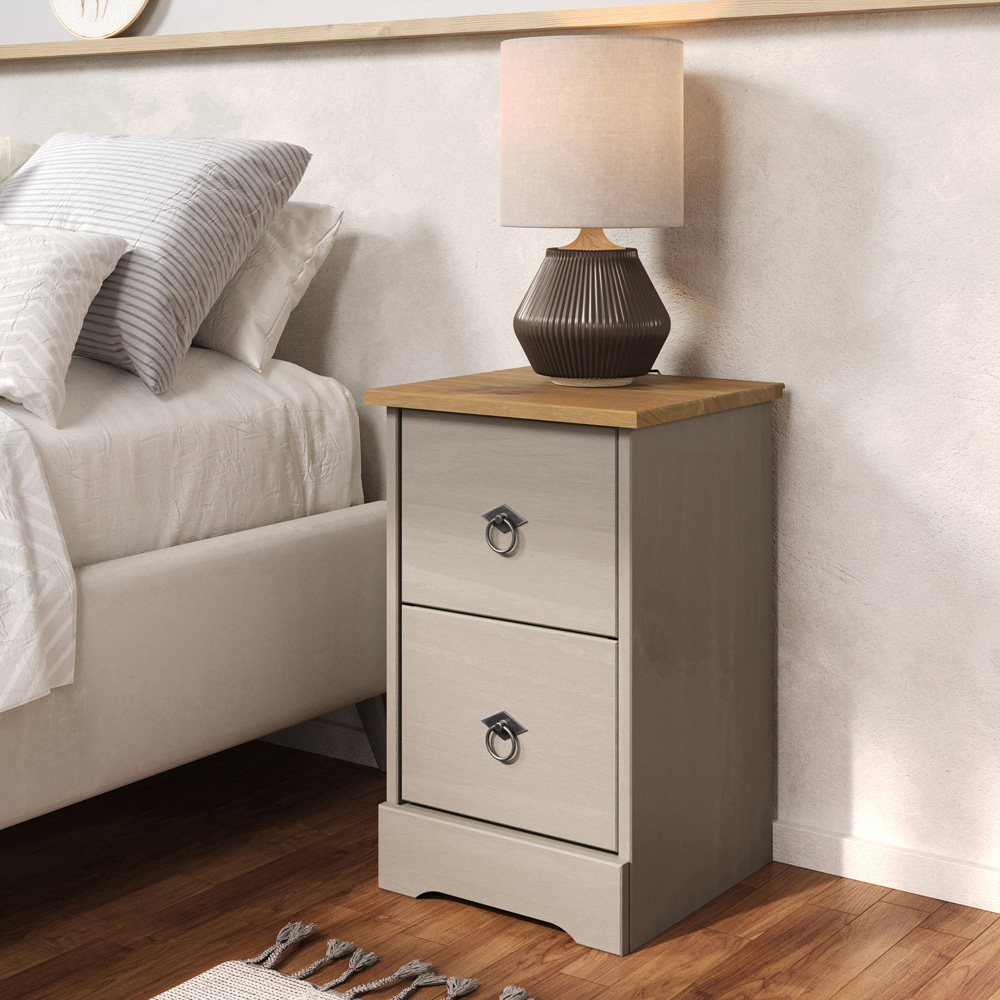 Core Products Corona Classic 2 Drawer Grey Pine Wood Compact Bedside Cabinet Image 7