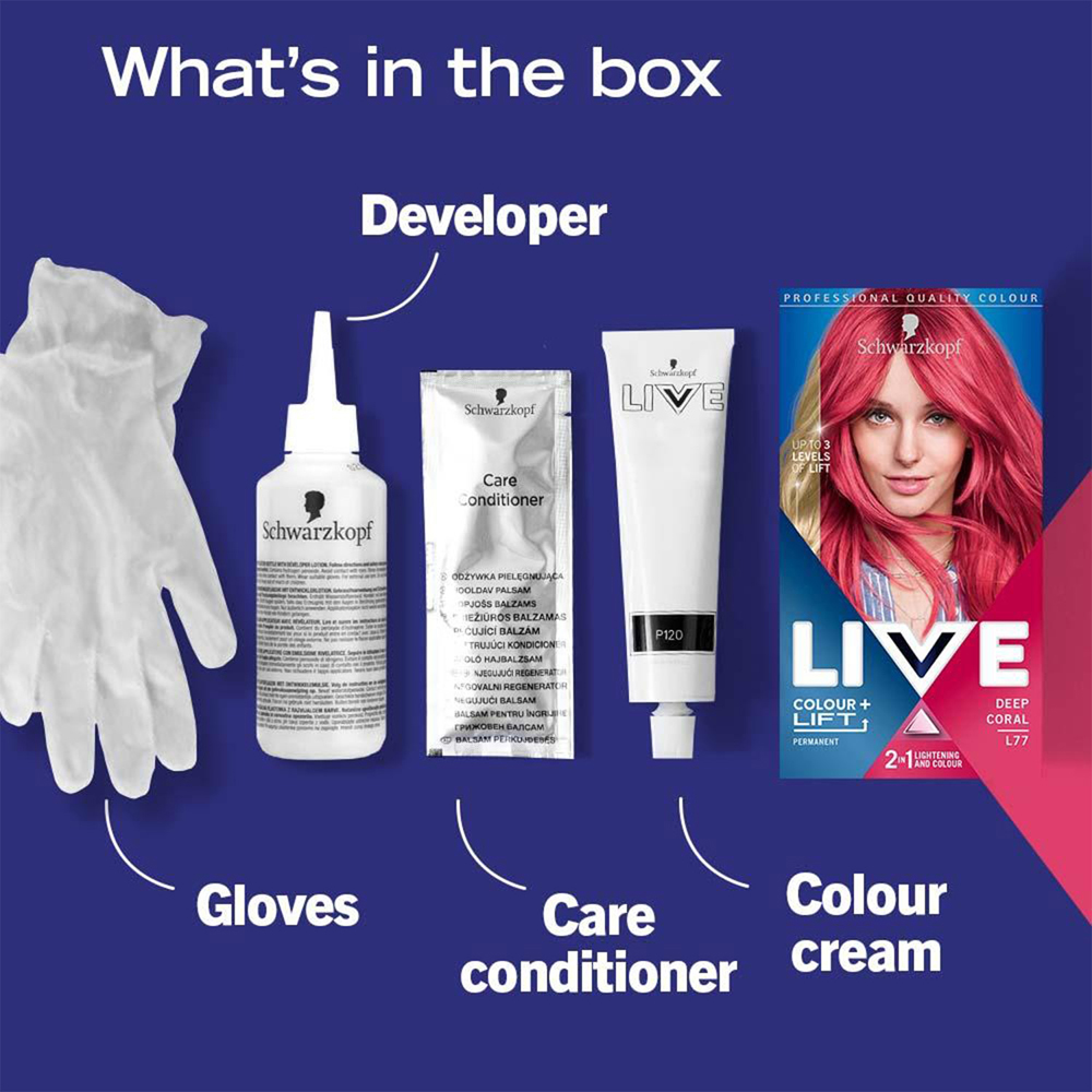 Schwarzkopf Live Colour+Lift Deep Coral L77 Permanent Hair Dye 6 Pack Image 3