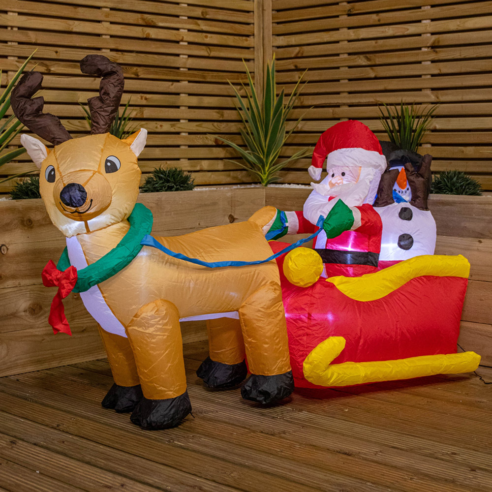 Samuel Alexander Santa and Snowman in Sleigh Light Up Inflatable Christmas Decoration 5ft Image 1