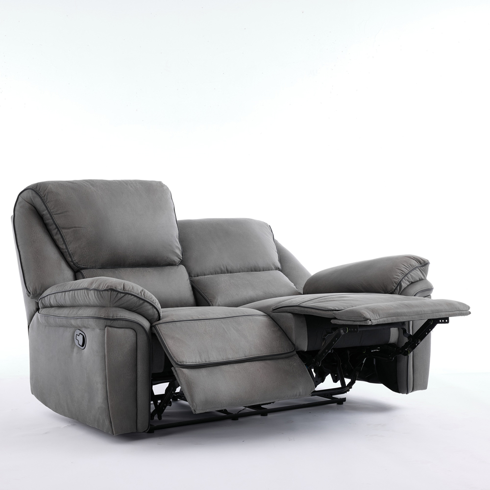 Langham 2 Seater Light Grey Leathaire Manual Recliner Sofa Image 3