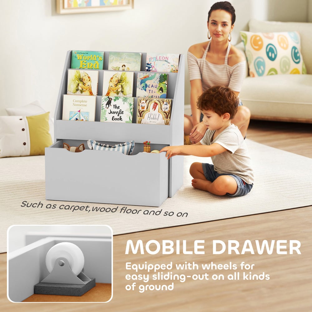 AIYAPLAY 3 Shelf Single Drawer Grey Kids Bookcase Image 6