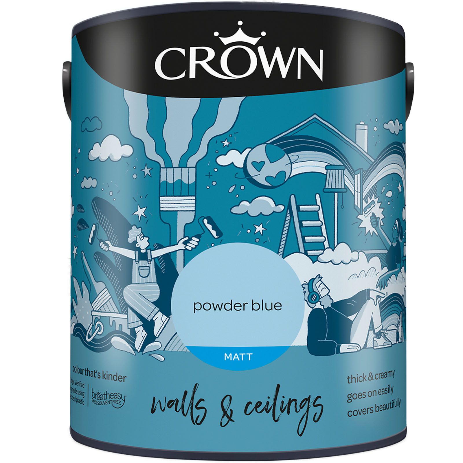 Crown Breatheasy Walls & Ceilings Powder Blue Emulsion Paint 5L Image 2