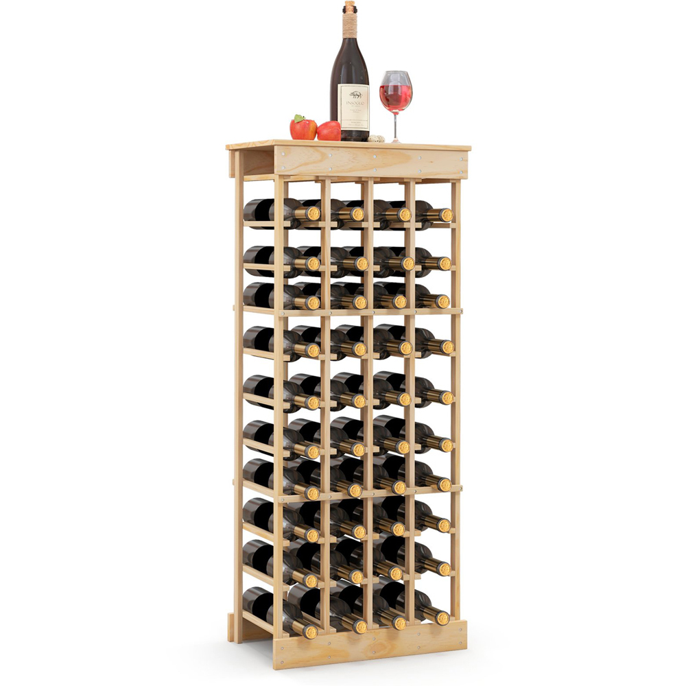 Costway 40 Bottle Pine Wood Freestanding Wine Rack Image 3