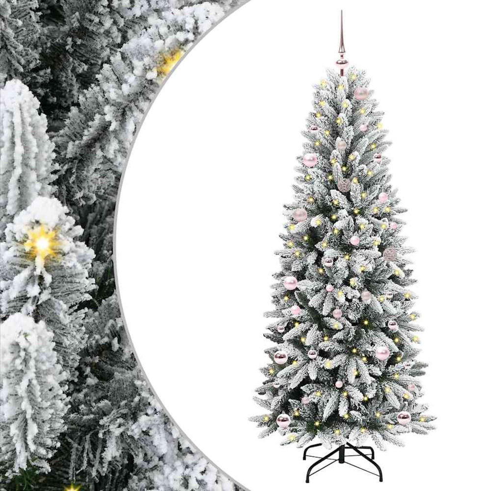 vidaXL Pre-Lit Pink Baubles Artificial Snow Flocked Christmas Tree 5ft Image 2