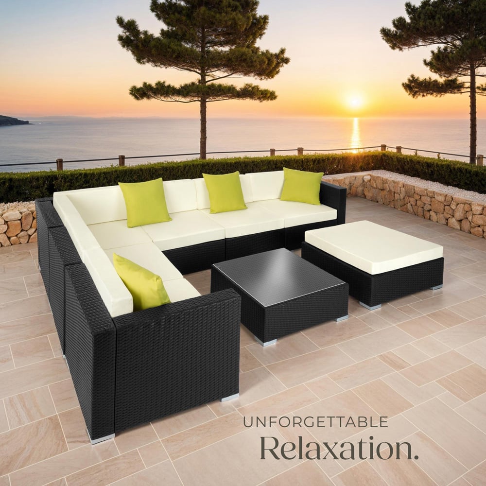tectake Marbella 7 Seater Black Rattan Garden Corner Lounge Set Image 8