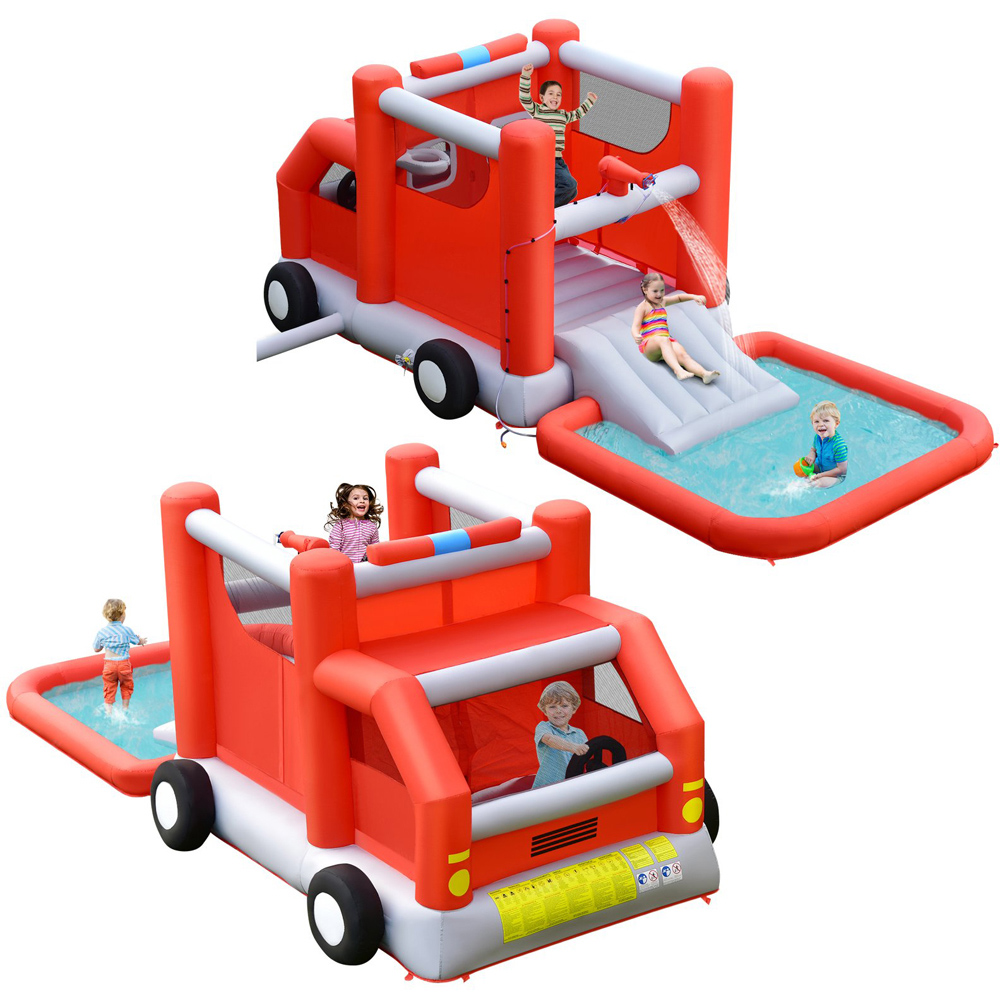 Costway Kids Firefighting Themed Inflatable Water Park with Slide Image 3