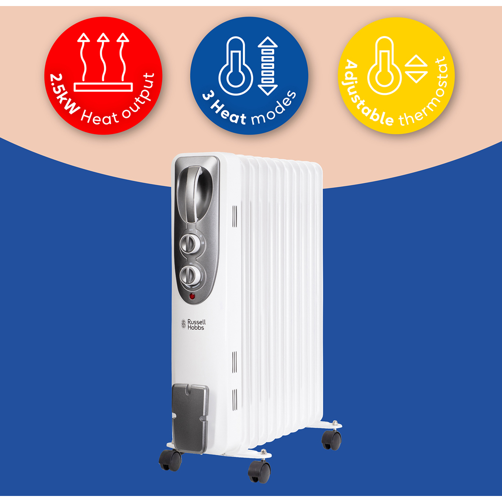 Russell Hobbs White 11-Fin Oil Filled Radiator 2500W Image 7