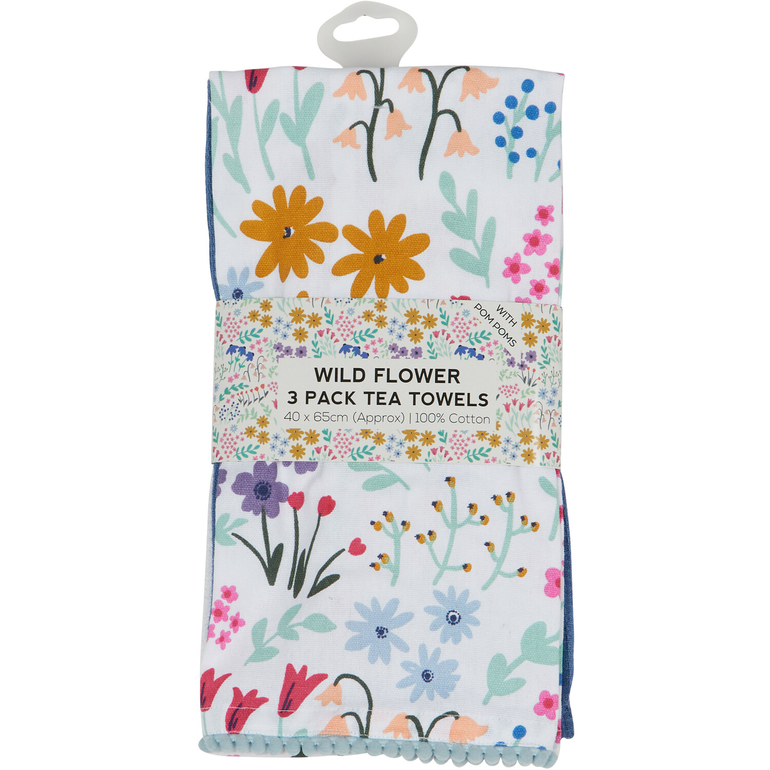 Pack of 3 Wild Flower Tea Towels - Blue Image 1