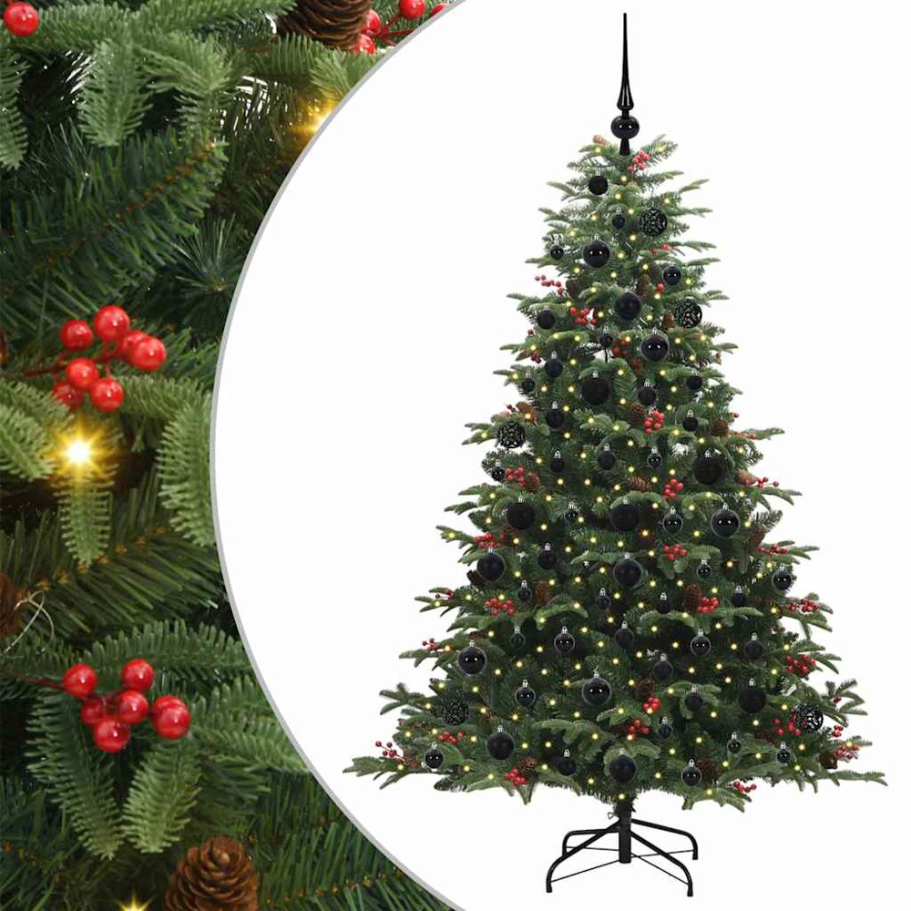 vidaXL Pre-Lit Warm White LED and Black Baubles Green Artificial Christmas Tree with Stand 6ft Image 7