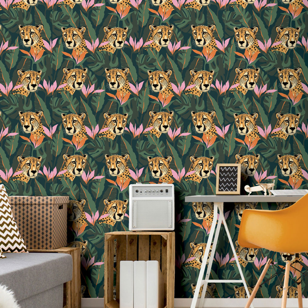 Arthouse Jungle Leopard Dark Green Wallpaper Image 5