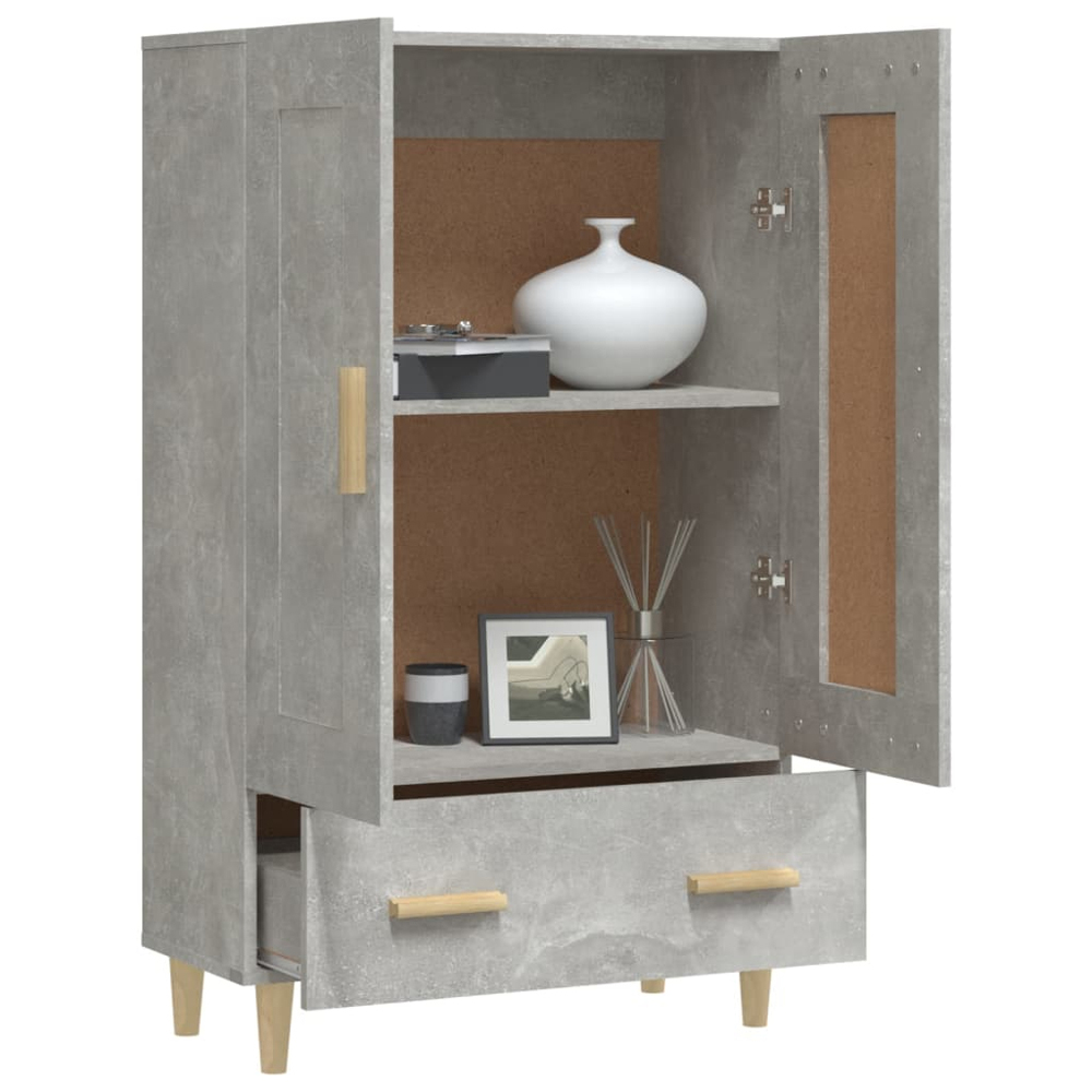 vidaXL 2 Door Single Drawer Concrete Grey Highboard with Wooden Handles Image 4
