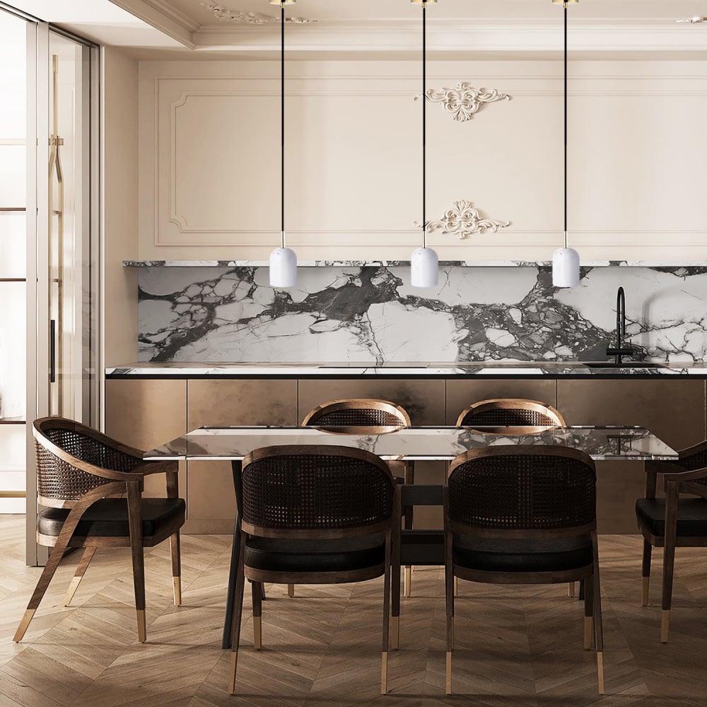 Happy Homewares White Marble Scandinavian Design Black Fabric Cable Pendant Lamp Fitting Image 2