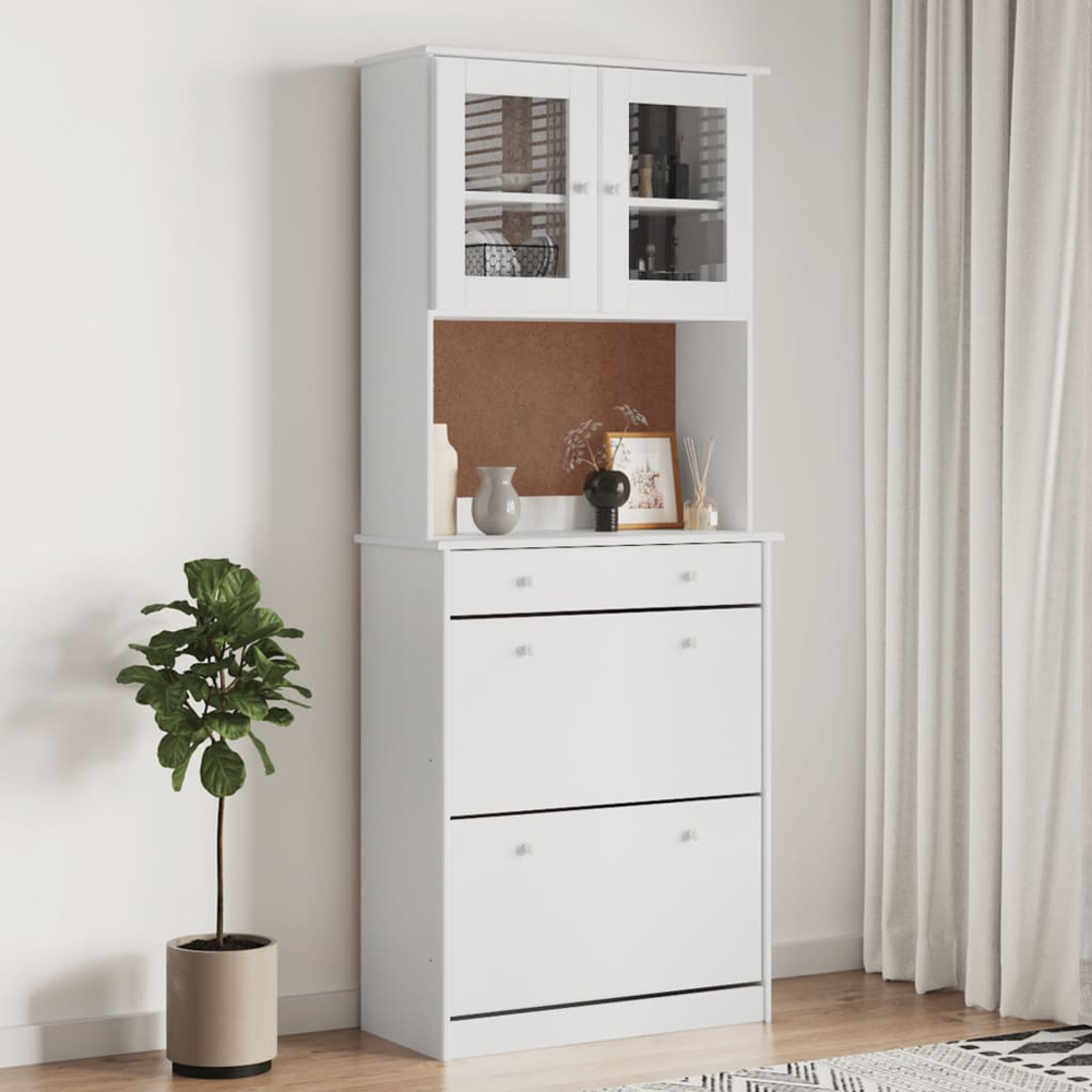 vidaXL 4 Door Single Drawer 3 Shelf Solid Pine Wood Highboard 2 Piece Image 1