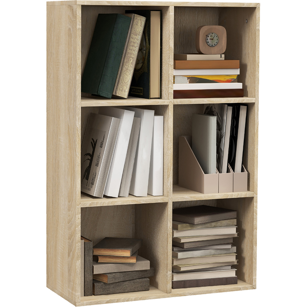 Portland 6 Storage Shelf Oak Bookcase Image 2