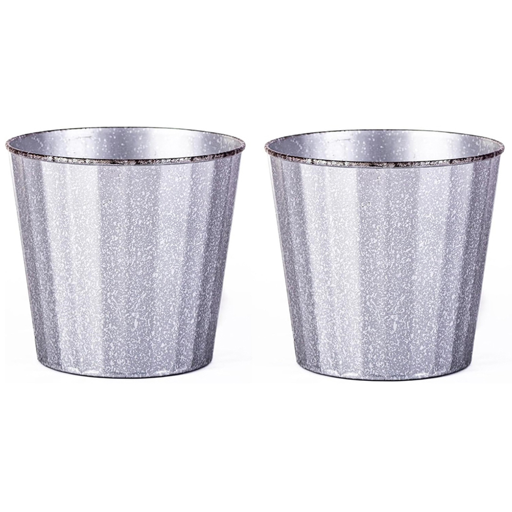 Garden Gear Metal Steel Effect Round Planter 32cm 2 Pack Image