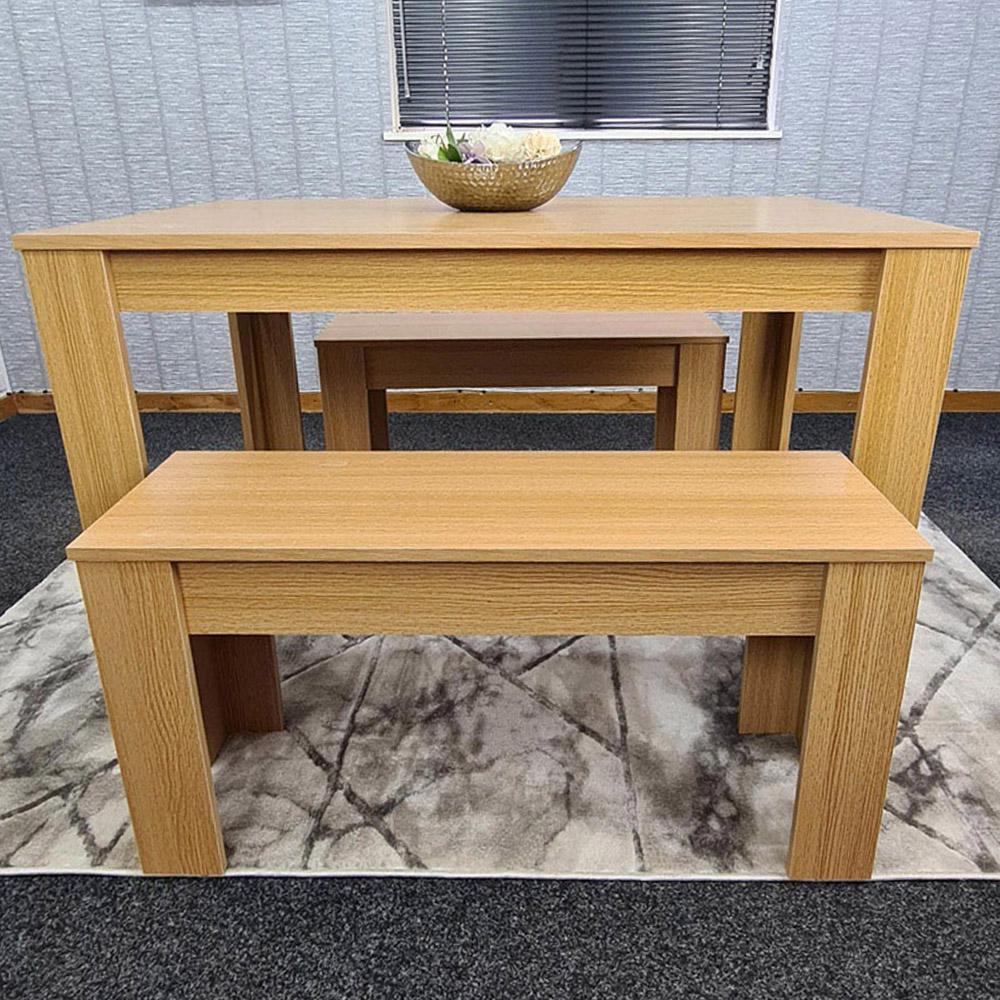 Portland 4 Seater Wooden Dining Bench Set Oak Effect Image 1