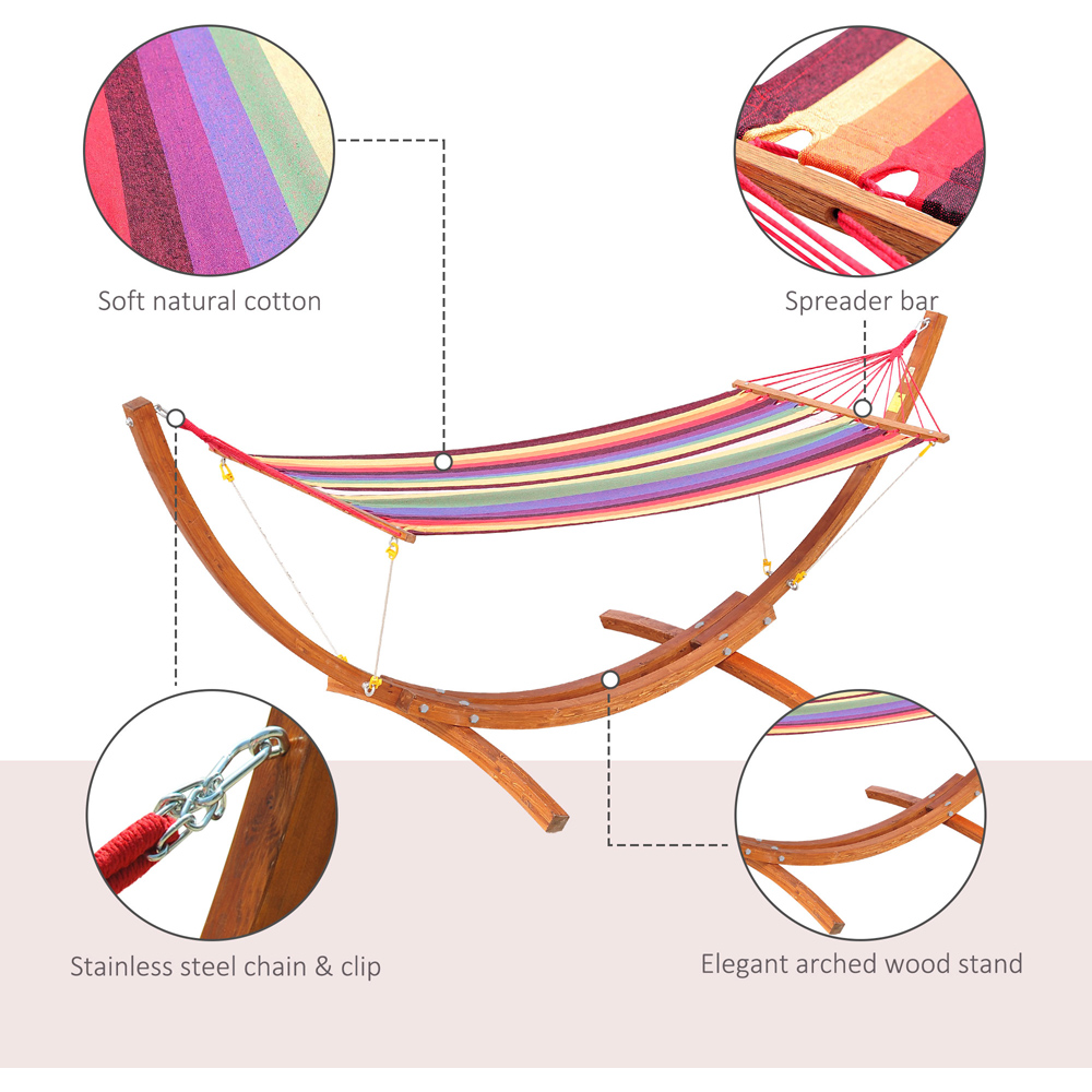 Outsunny Multicolour Hammock with Wooden Arc Stand Image 6