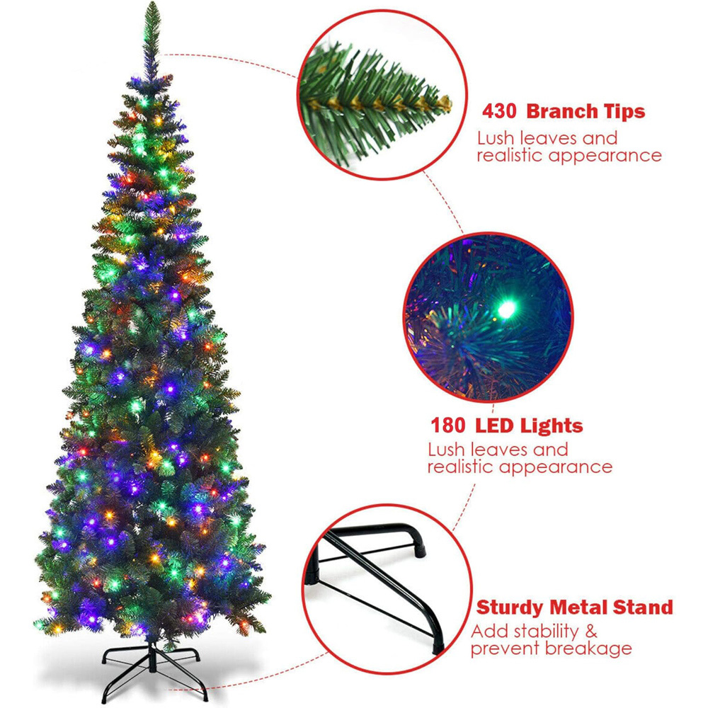 Shatchi Multicolour LED Pre-Lit Artificial Pencil Christmas Tree 6ft Image 6