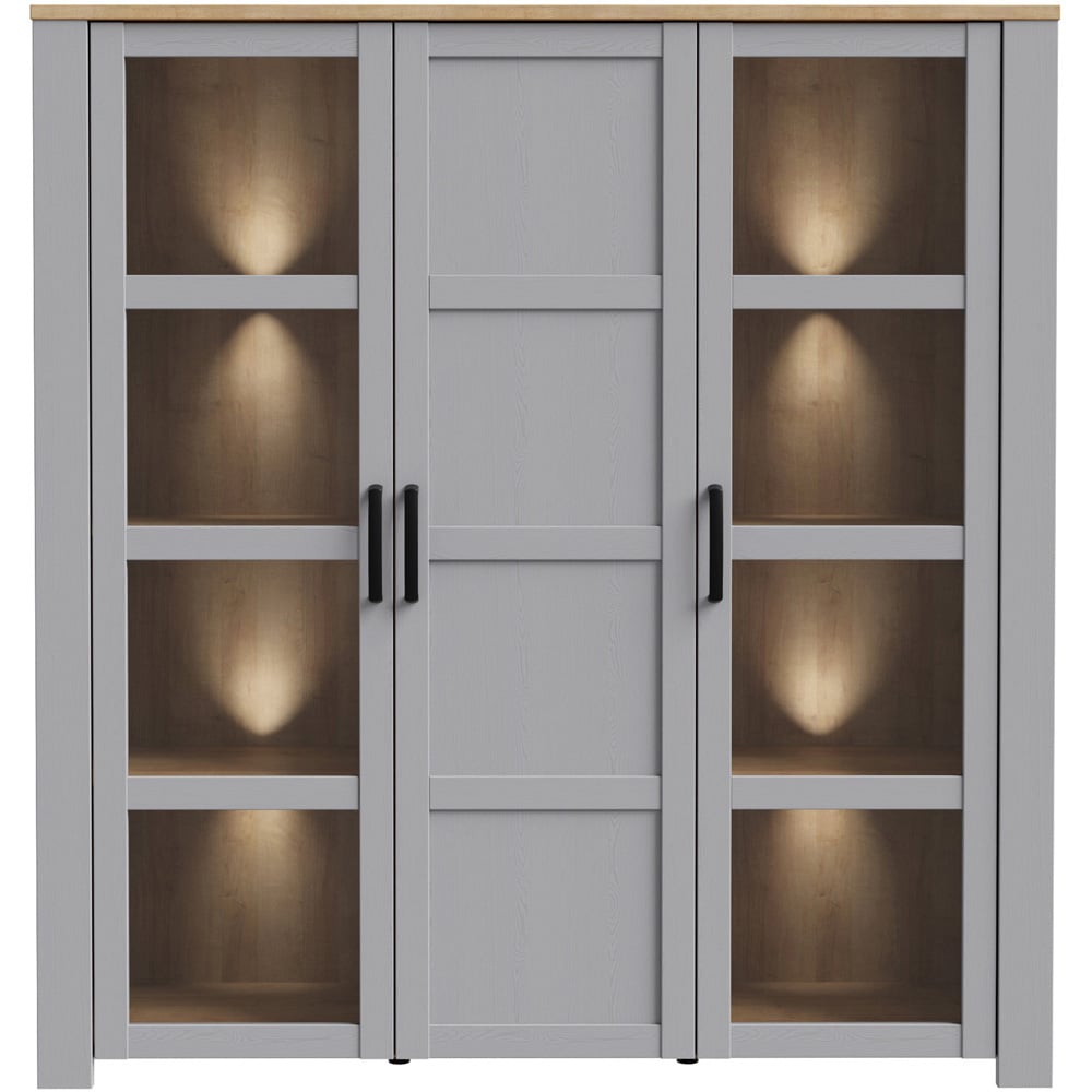 Florence Bohol 3 Door Riviera Oak and Grey Oak Large LED Display Cabinet Image 5