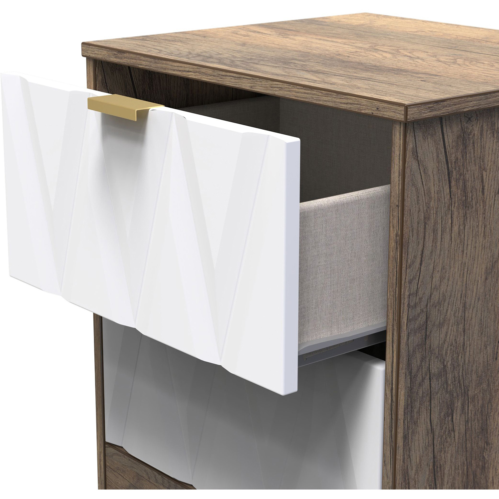 Crowndale Las Vegas 2 Drawer Matt White and Vintage Oak Bedside Table Ready Assembled Image 6
