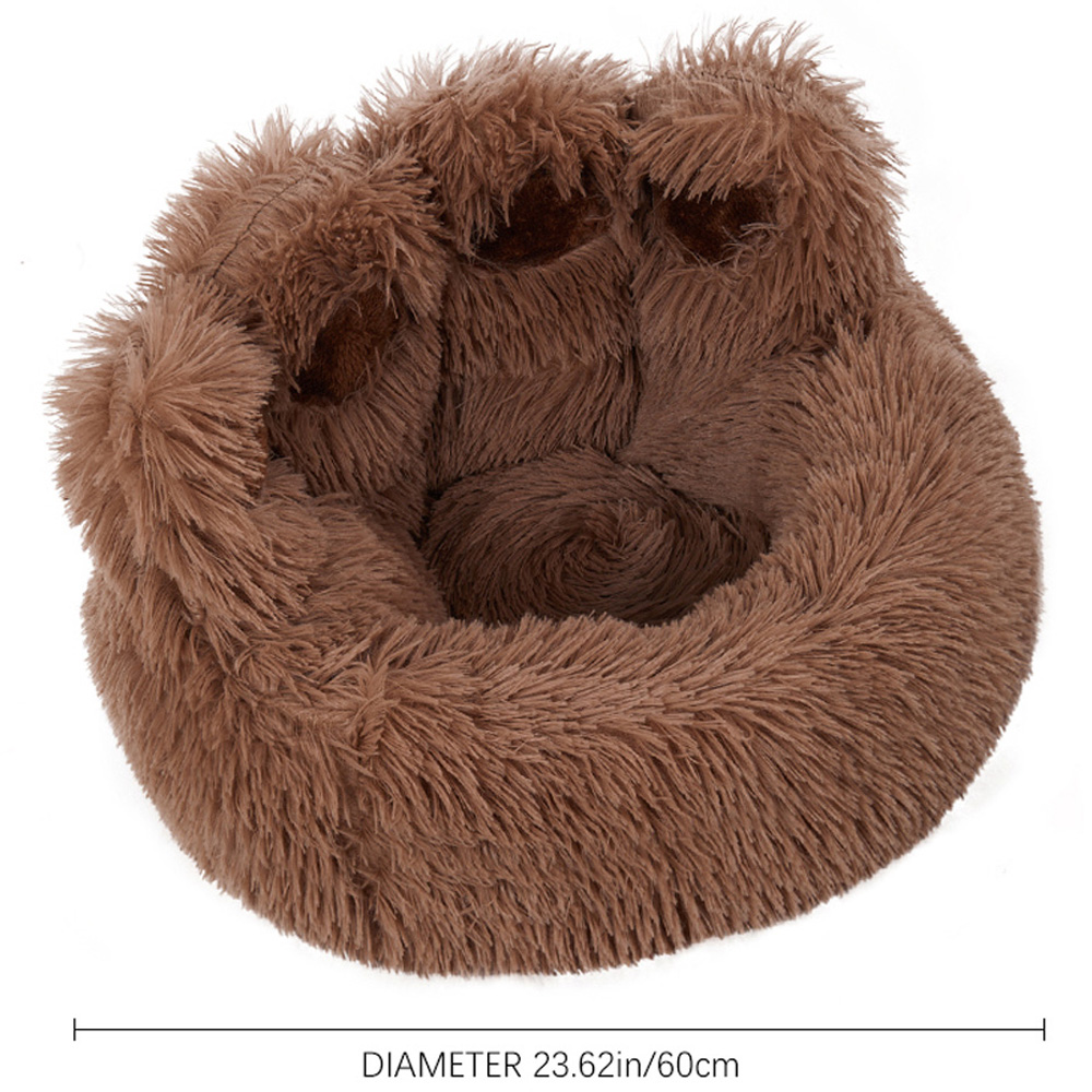 H&O Direct 60cm Brown Cute Paw Plush Snuggle Pet Bed Image 4