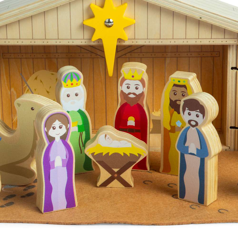 Bigjigs Toys Kids 13 Piece Wooden Nativity Scene Playset Image 4