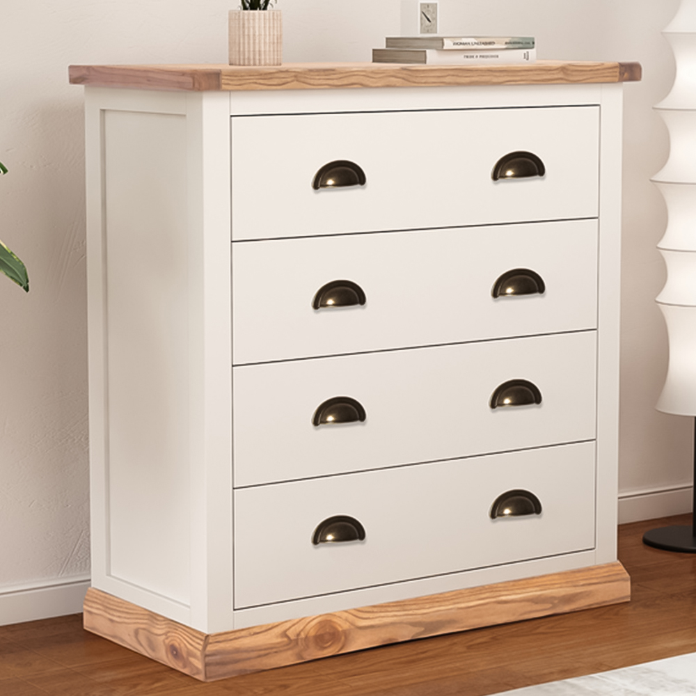 Tropea 4 Drawer Off White Chest of Drawers with Brass Cup Handles Image 1
