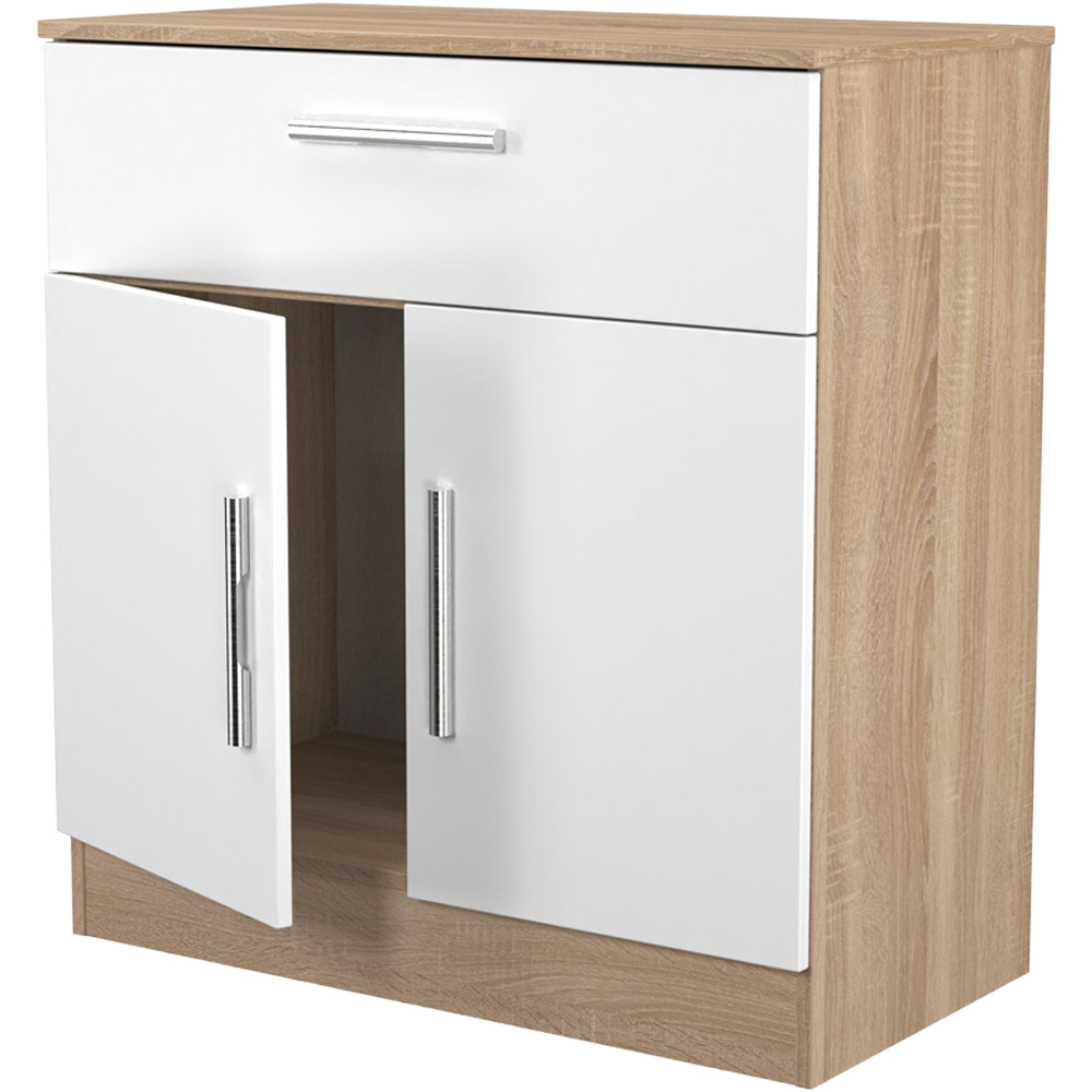 Crowndale Contrast 2 Door Single Drawer White Matt and Bardolino Oak Sideboard Ready Assembled Image 6