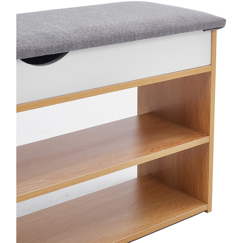 Living and Home 2 Shelf Natural Shoe Storage Bench with Hidden Compartment Image 3