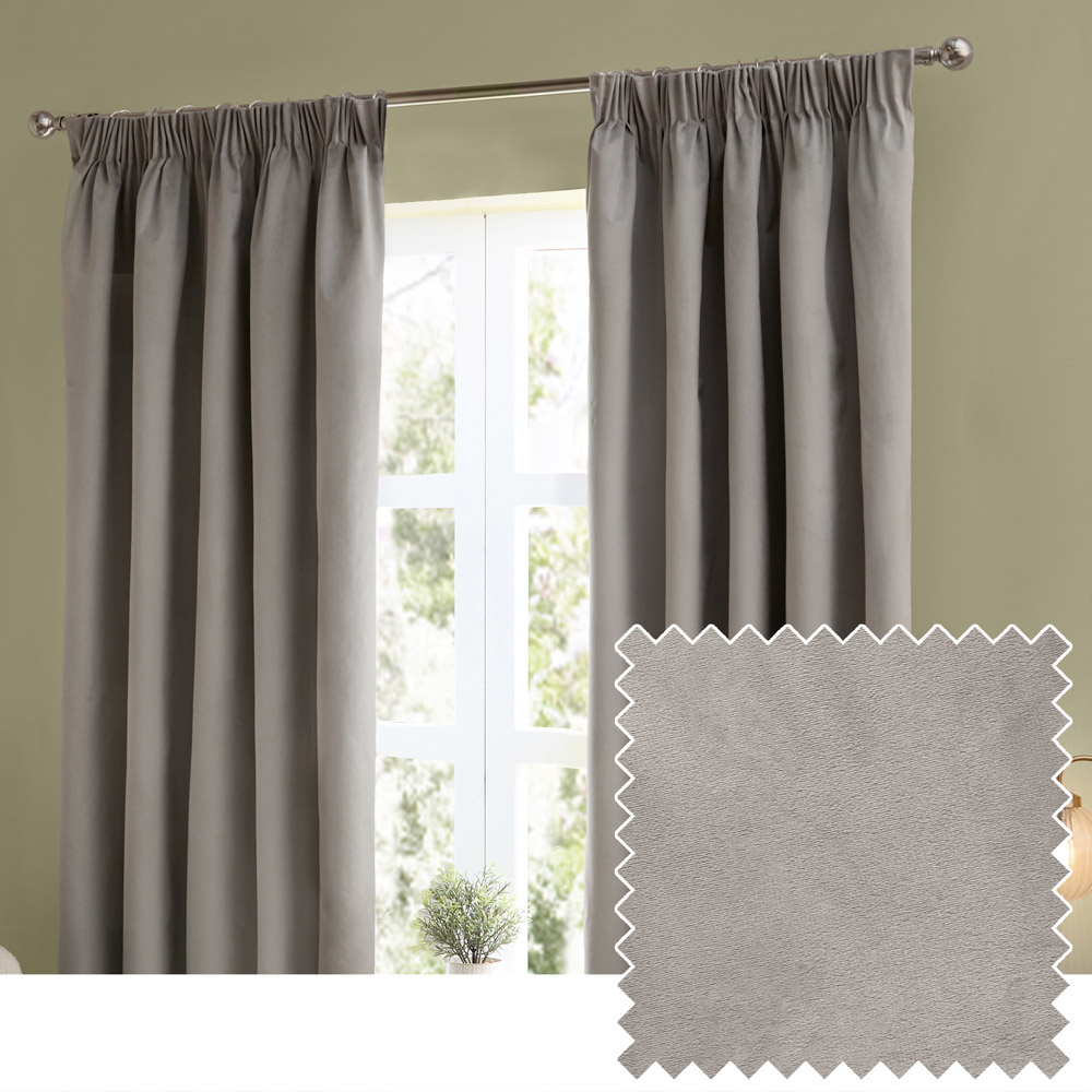 Furn The Ultimate Silver Velvet Fully Lined Pencil Pleat Curtains 168 x 137cm Image 6