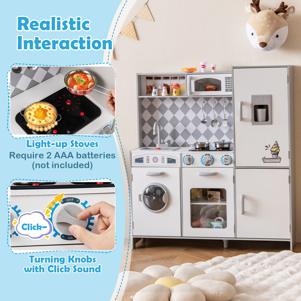 Costway Kids White Kitchen Play Set with Ice Maker and Cooking Stove Image 6