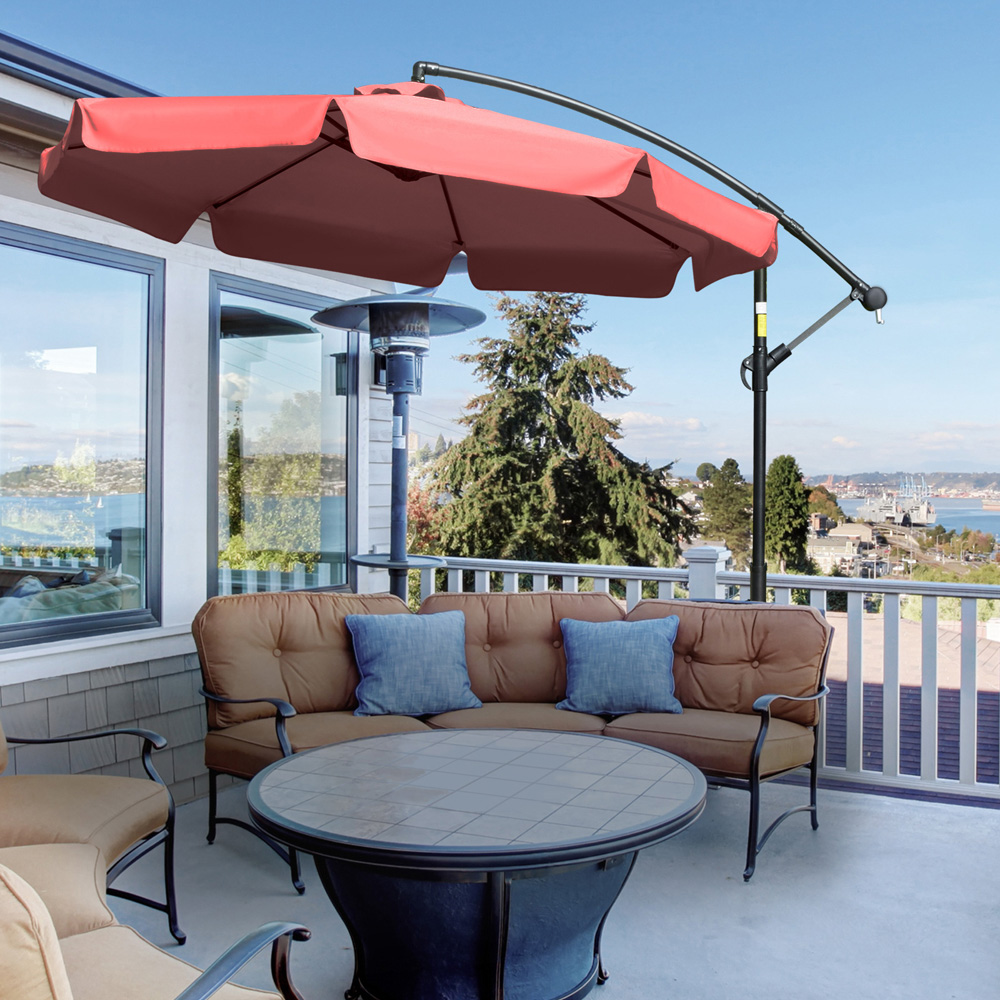 Outsunny Wine Red Crank Handle Cantilever Banana Parasol with Cross Base 2.7m Image 2