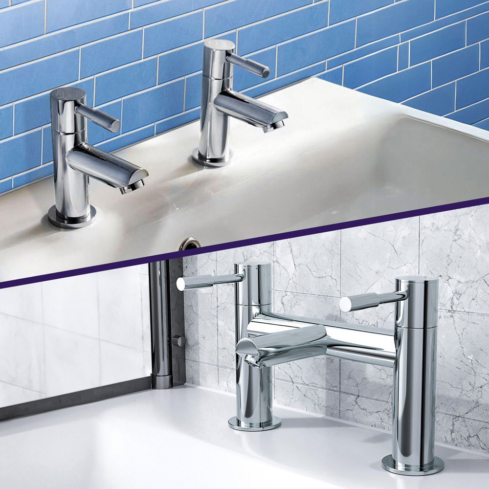 Nes Home Blossom Chrome Bath Filler Mixer and Basin Twin Taps Set Image 2