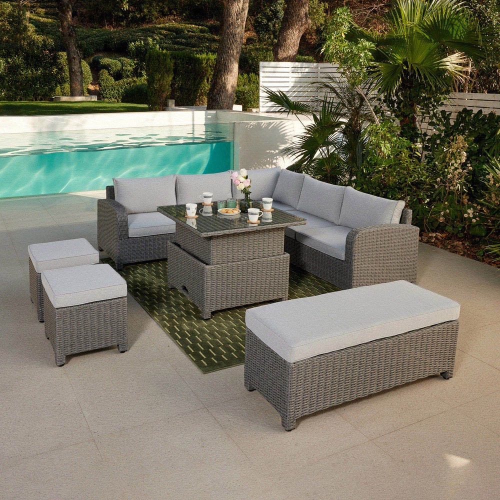 Home Detail Hadley 9 Seater Dark Grey Rattan Corner Garden Sofa Set with Rising Table Image 8