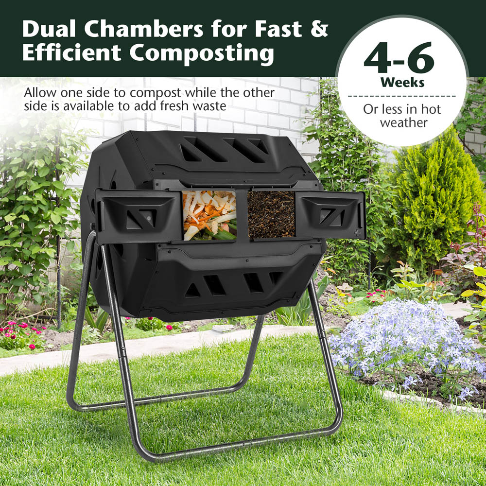 Costway Black Dual Chamber Tumbler Compost Bin 160L Image 4