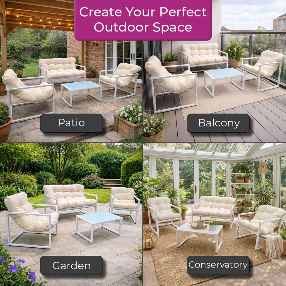 Neo Direct 4 Seater Cream Outdoor Patio Set with Cushions Image 5